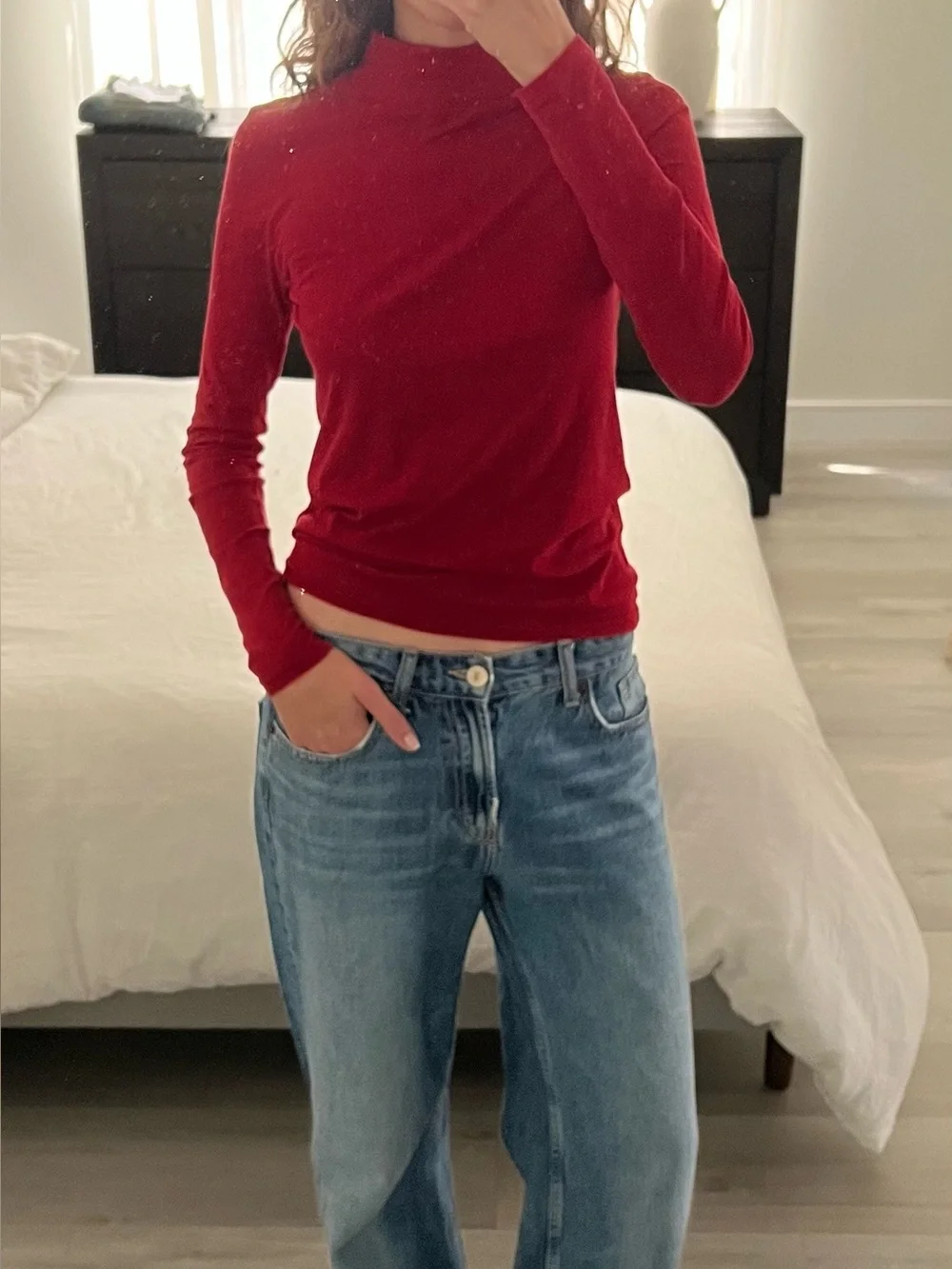 J. Crew Red Long Sleeve Mock Neck Slim Top